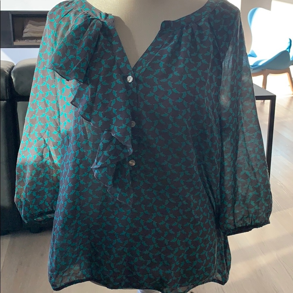 Loft size large women’s blouse turquoise and brown